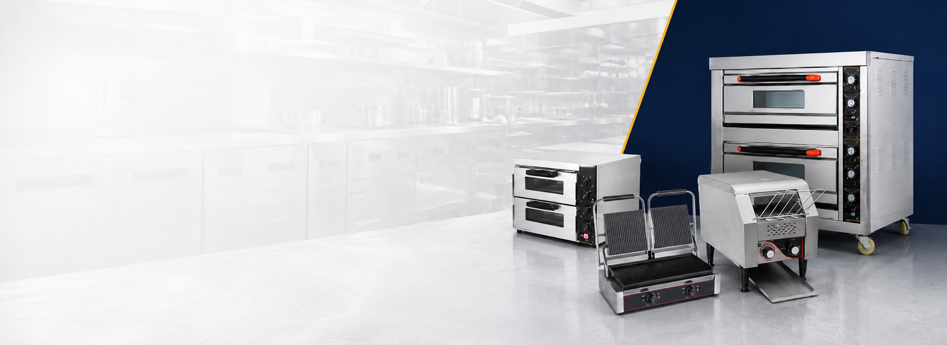 Commercial kitchen equipment from Coldex Kitchen - deck oven, pizza oven, sandwich griller and conveyor toaster